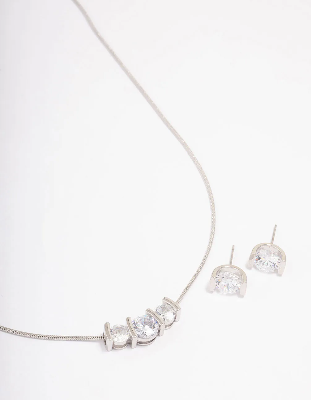 Rhodium Triple Diamante Necklace & Earring Jewellery Set sold by lovisa