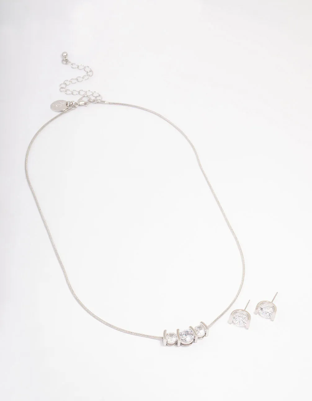 Rhodium Triple Diamante Necklace & Earring Jewellery Set sold by lovisa product image thumbnail 2