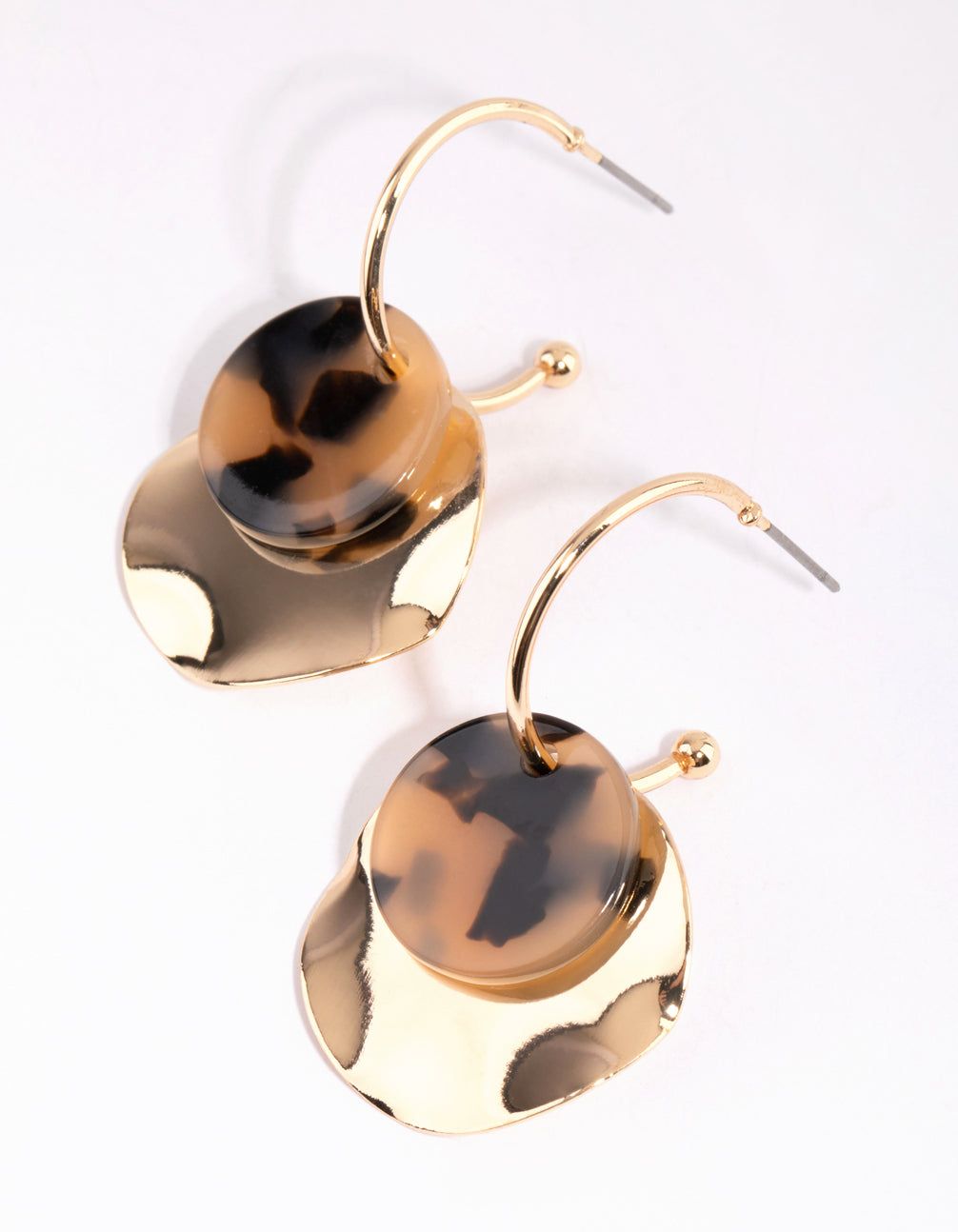 Gold Crinkle & Tortoiseshell Disc Hoop Earrings sold by lovisa