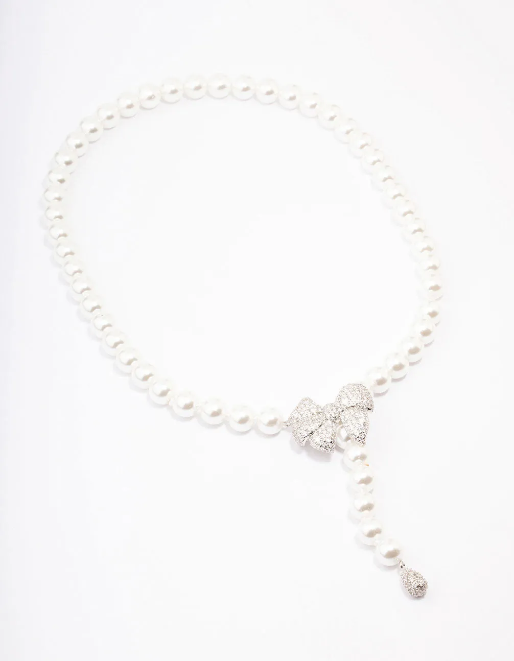 Rhodium Cubic Zirconia Pearl Y-Shape Necklace sold by lovisa product image thumbnail 2
