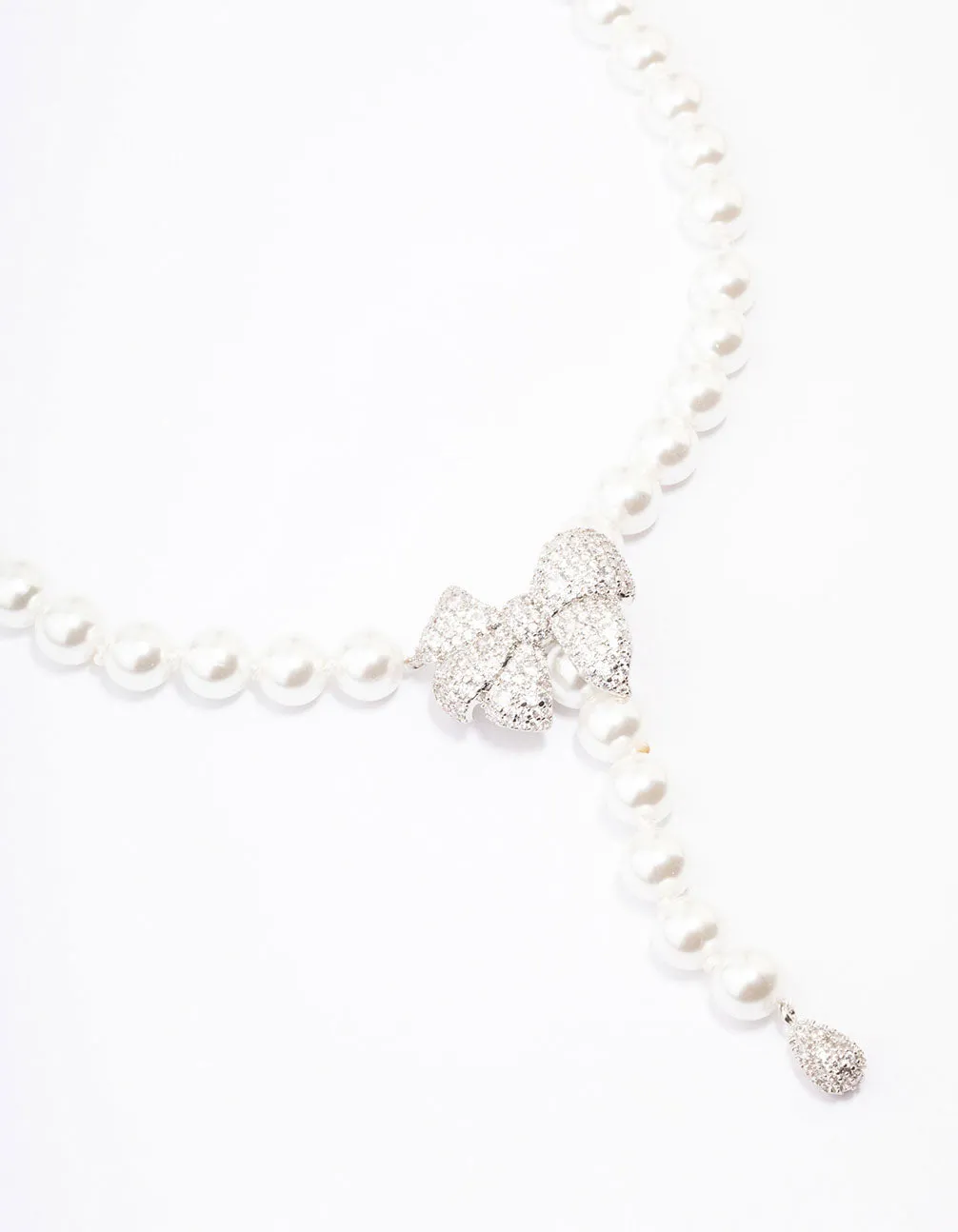 Rhodium Cubic Zirconia Pearl Y-Shape Necklace sold by lovisa
