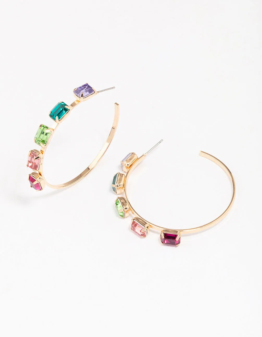 Gold Rainbow Cluster Diamante Hoop Earrings sold by lovisa