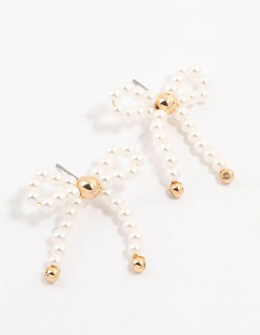 Gold Pearl Beaded Bow Stud Earrings sold by lovisa