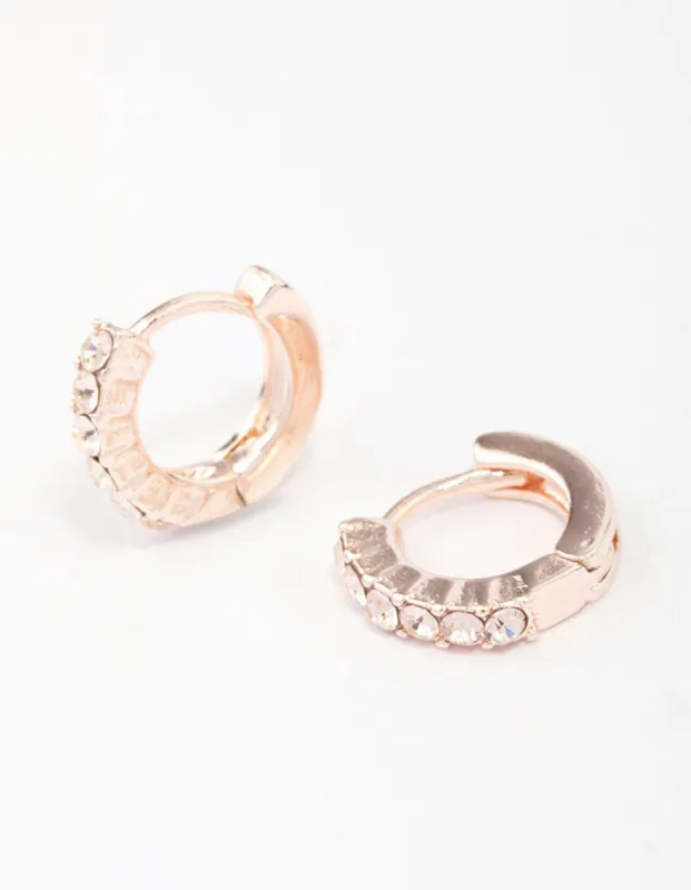 Rose Gold Crystal Huggie Hoop Earrings sold by lovisa