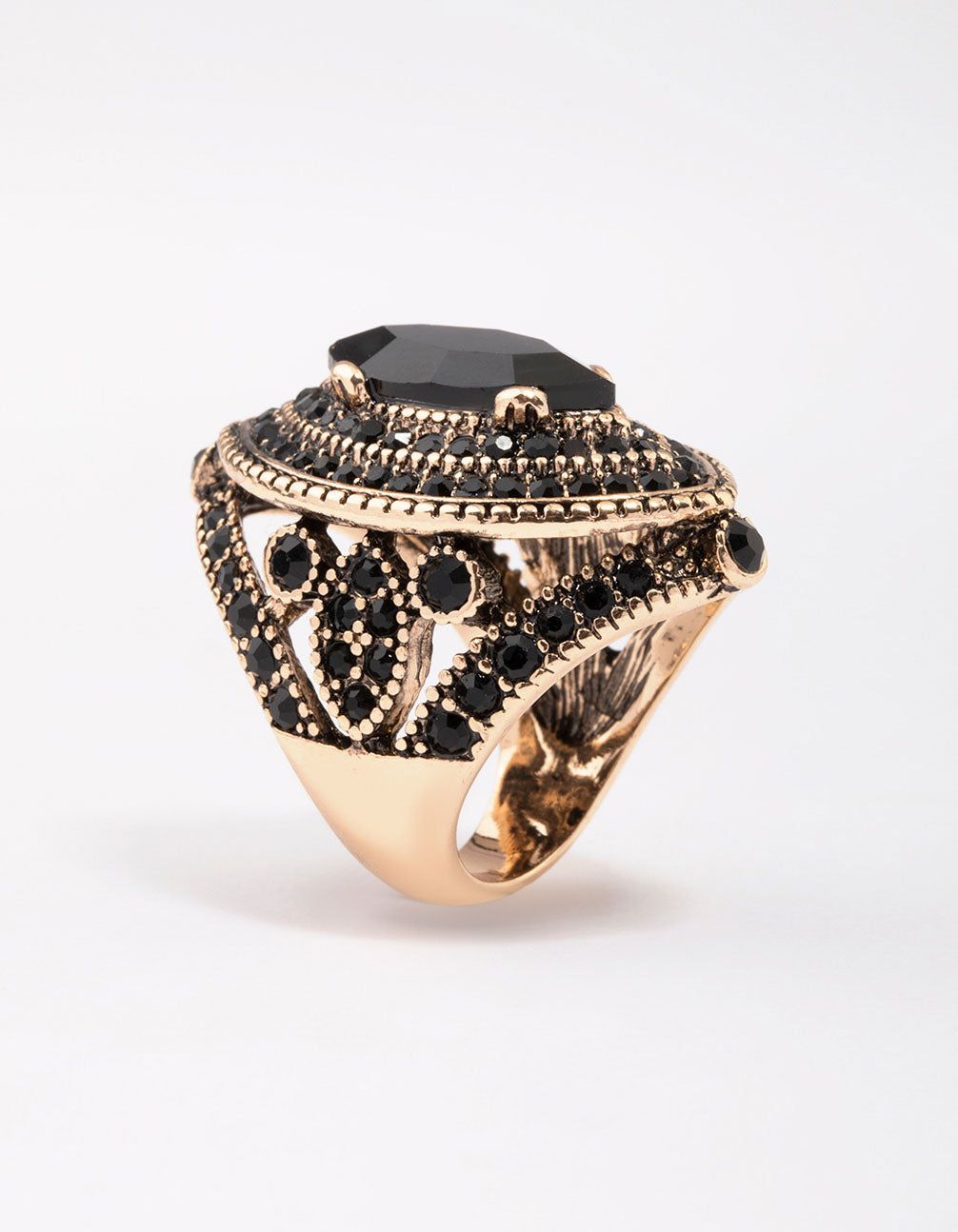Gold & Black Grand Marquise Cocktail Ring sold by lovisa