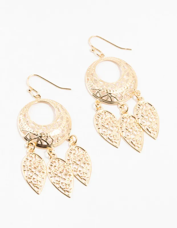 Gold Filigree Dreamcatcher Drop Earrings sold by lovisa