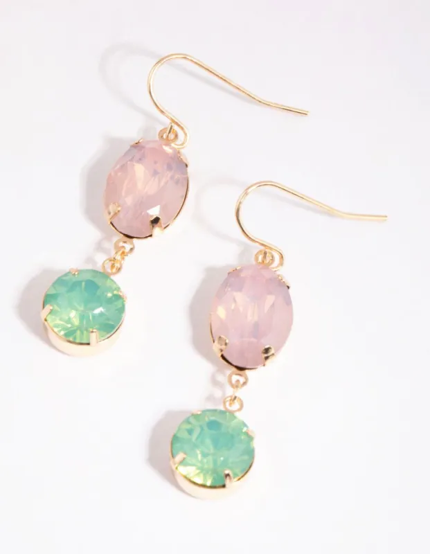 Gold Oval & Circle Diamante Drop Earrings sold by lovisa