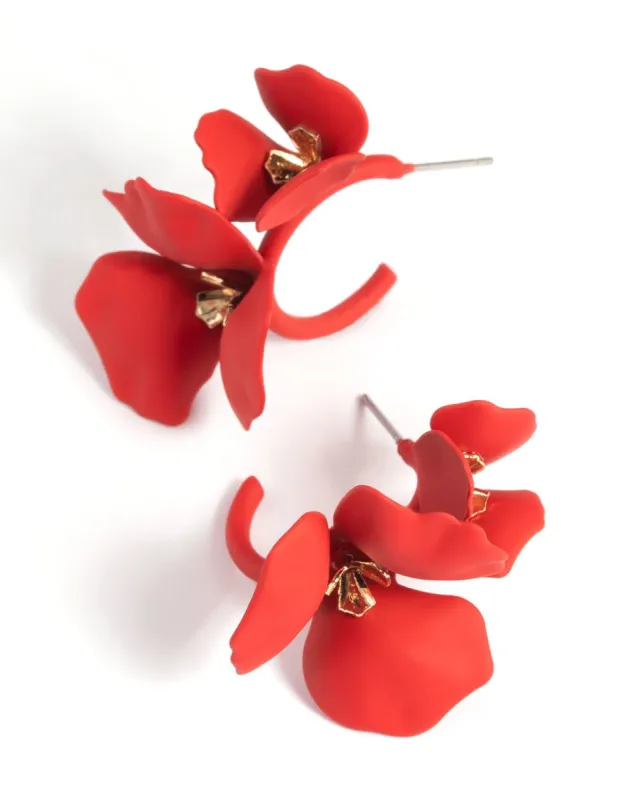 Red Double Flower Hoop Earrings sold by lovisa