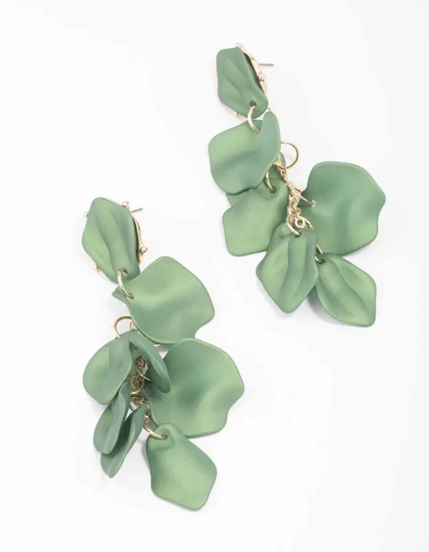 Green Coated Petal Drop Earrings sold by lovisa
