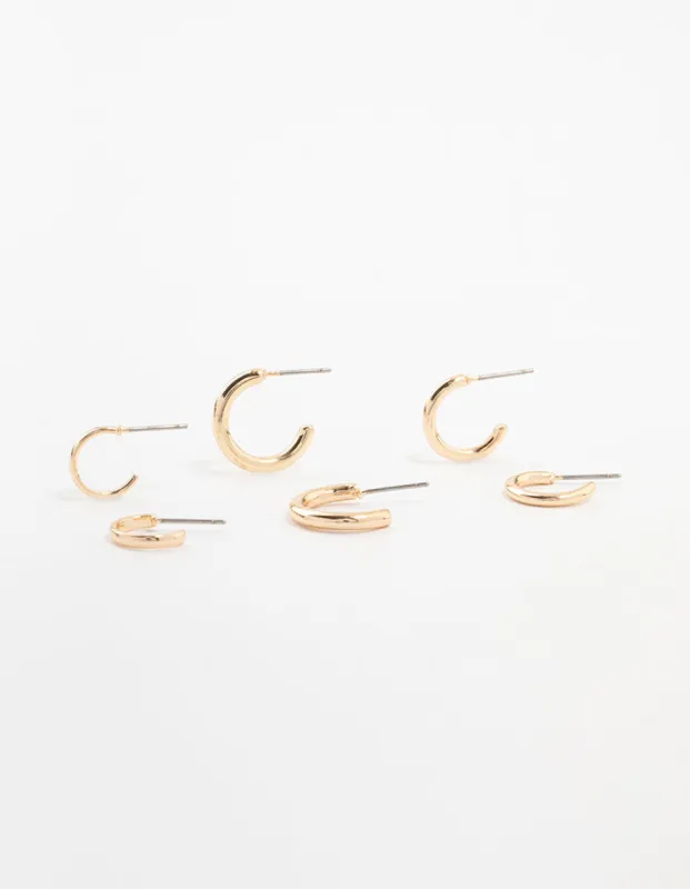 Gold Graduating Clean Huggie Earrings 3-Pack sold by lovisa