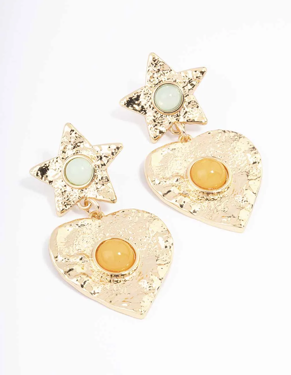 Gold Star & Heart Molten Drop Earrings sold by lovisa