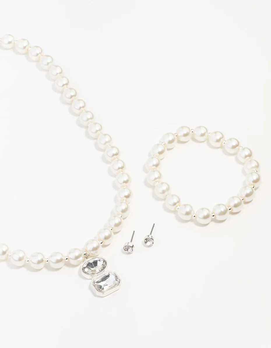 Silver Pearl & Diamante Matching Jewellery Set sold by lovisa