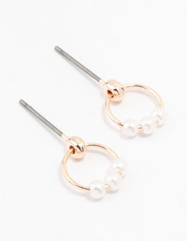 Rose Gold 3 Pearl Circular Stud Earrings sold by lovisa