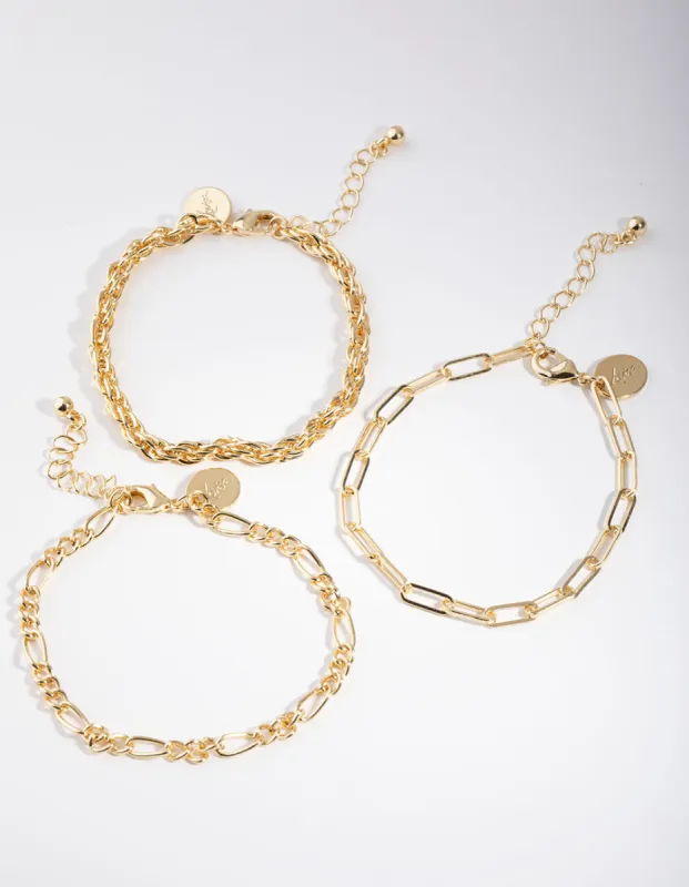 Gold Statement Mixed Chain Pack Bracelet sold by lovisa
