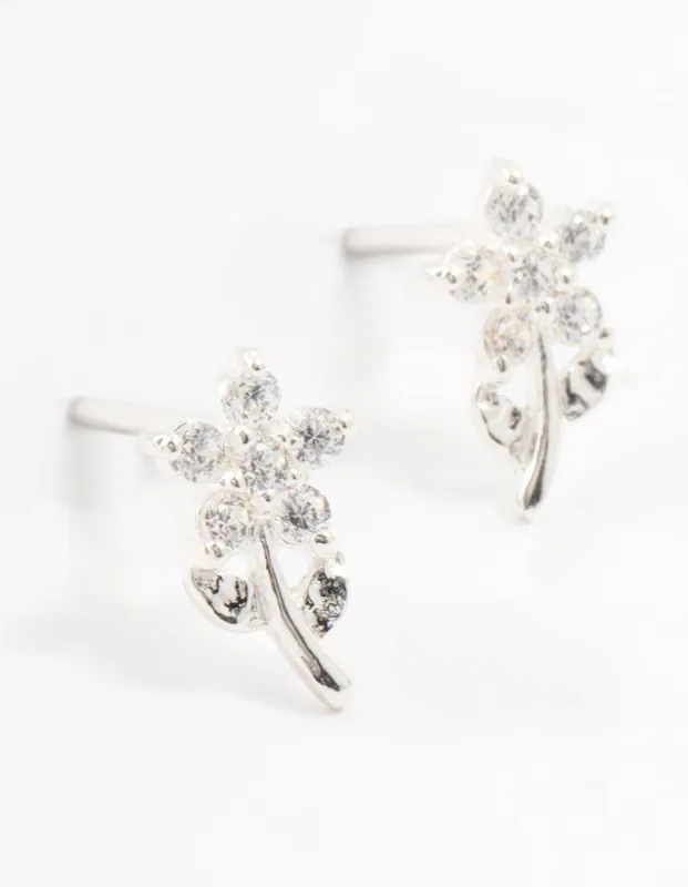 Sterling Silver Cubic Zirconia Flower Stem Earrings sold by lovisa