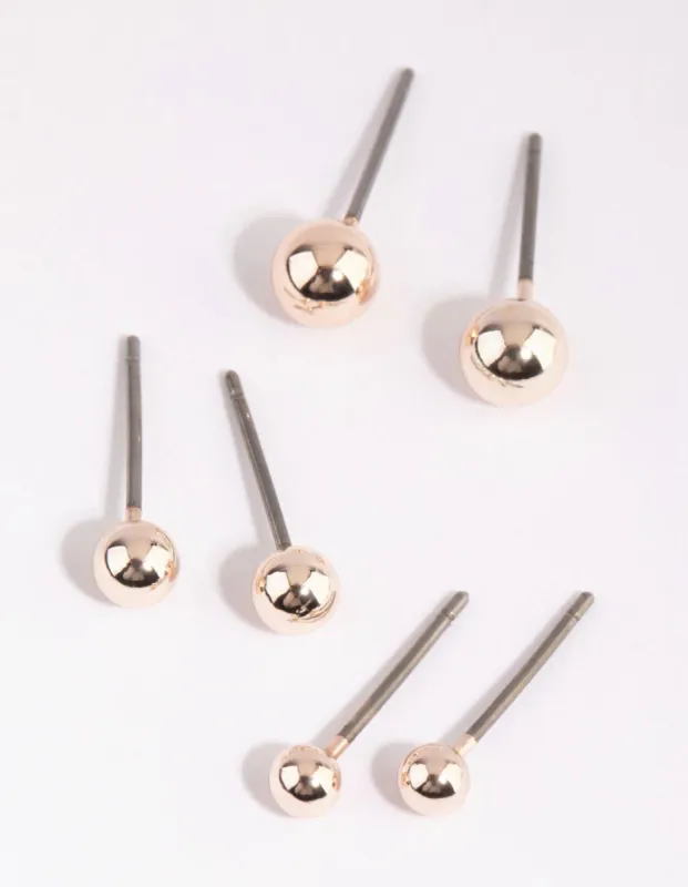 Rose Gold Dainty Ball Stud Earring Pack sold by lovisa