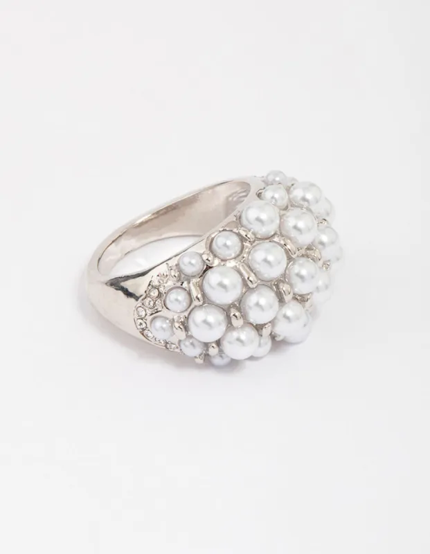 Rhodium Domed Pearl Cocktail Ring sold by lovisa