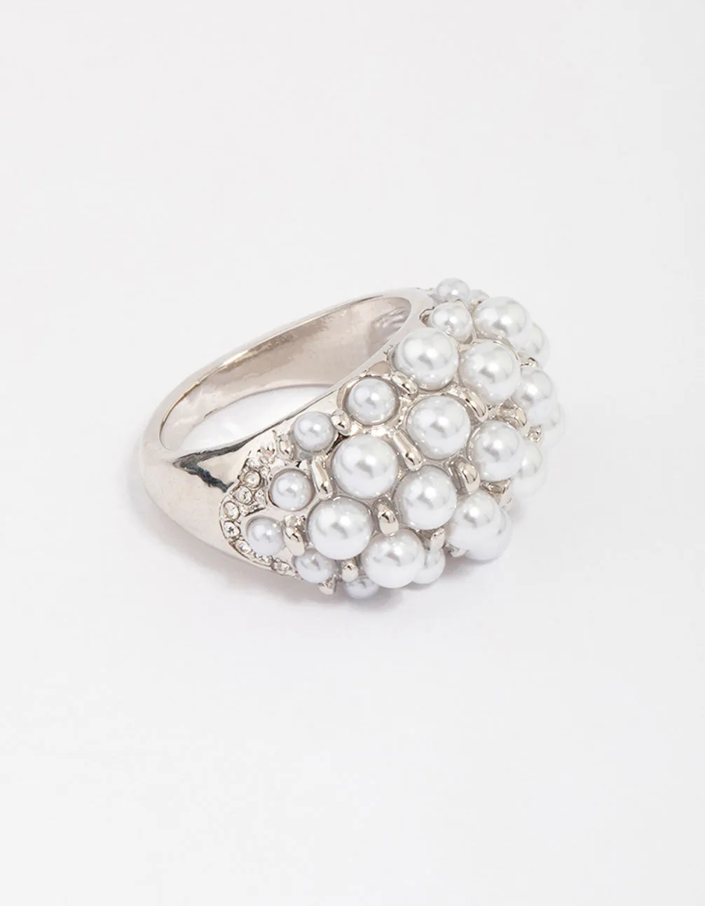 Rhodium Domed Pearl Cocktail Ring sold by lovisa