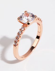 Rose Gold Plated Round Cubic Zirconia Ring sold by lovisa