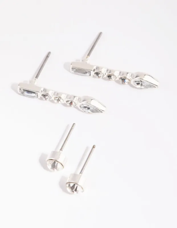 Silver Diamante Drop Earring Set sold by lovisa