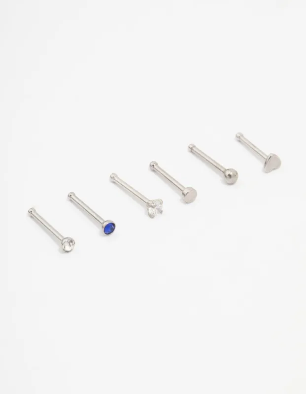 Surgical Steel Heart & Diamante Nose Stud 6-Pack sold by lovisa