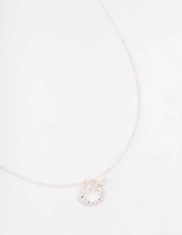 Silver Freshwater Pearl & Clam Pendant Necklace sold by lovisa