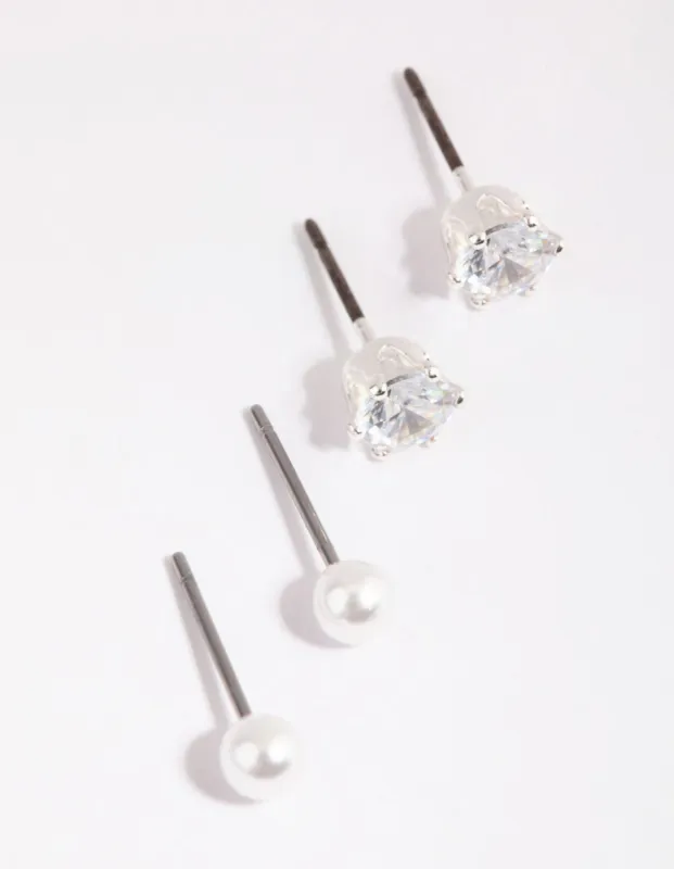 Silver Pearl & Cubic Zirconia Earring Set sold by lovisa