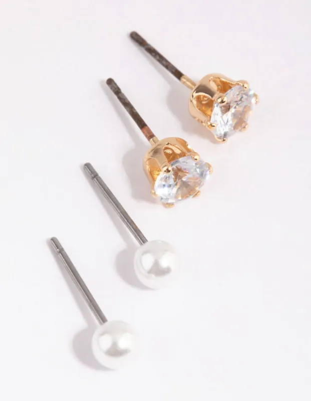 Gold Pearl & Cubic Zirconia Earring Set sold by lovisa