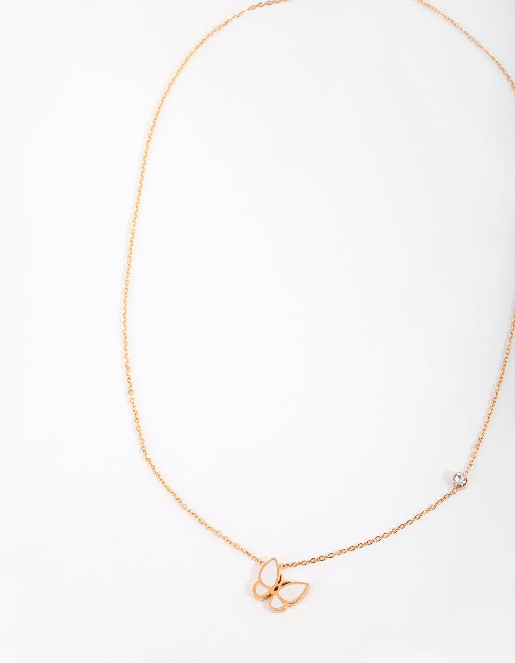 Gold Plated Surgical Steel Mother of Pearl Butterfly Necklace sold by lovisa