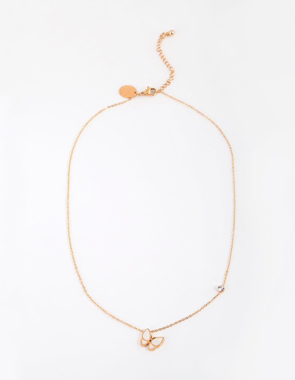 Gold Plated Surgical Steel Mother of Pearl Butterfly Necklace sold by lovisa product image thumbnail 2