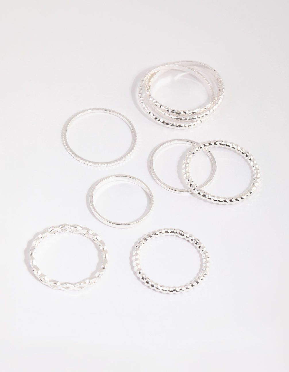 Silver Mixed Texture Ring Pack sold by lovisa