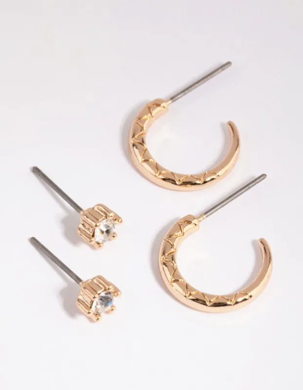 Gold Simple Stud & Hoop Earring Set sold by lovisa