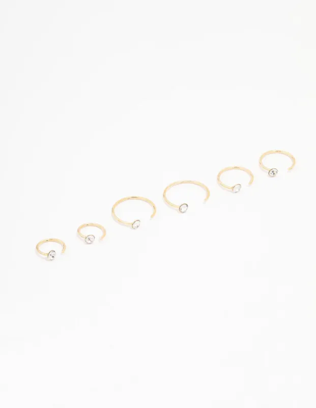 Gold Plated Surgical Steel Diamante Faux Nose Piercing Pack sold by lovisa