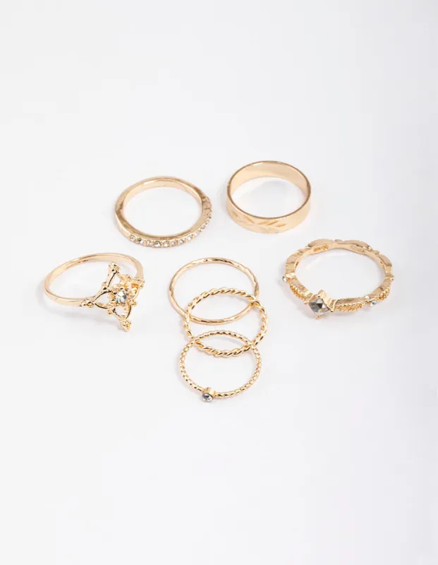 Gold Dainty Ornate Ring Pack sold by lovisa
