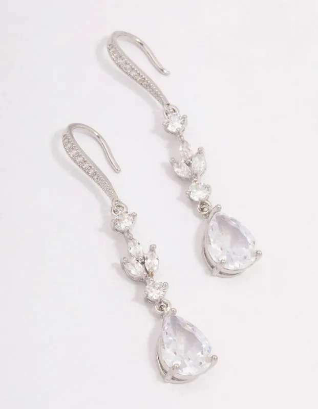 Silver Cubic Zirconia French Hook Pear Drop Earrings sold by lovisa