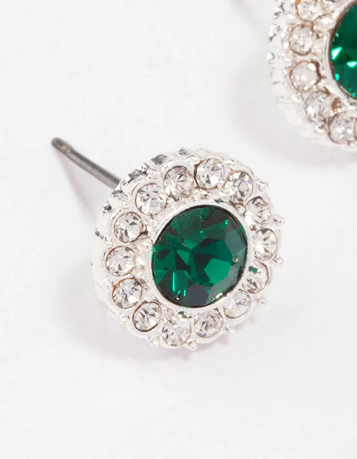Silver Emerald Crystal Halo Stud Earrings sold by lovisa product image thumbnail 3