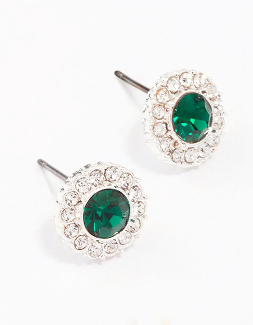 Silver Emerald Crystal Halo Stud Earrings sold by lovisa
