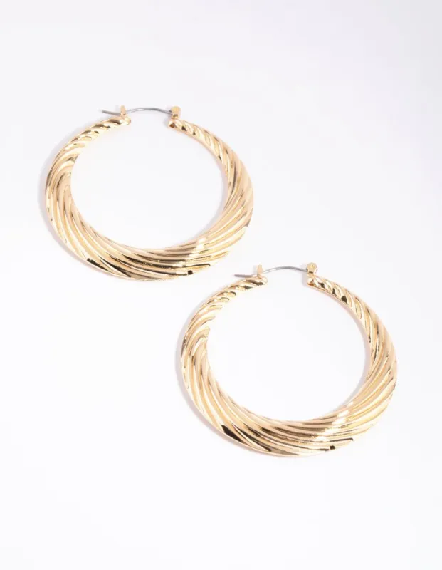 Gold Rope Textured Hoop Earrings sold by lovisa