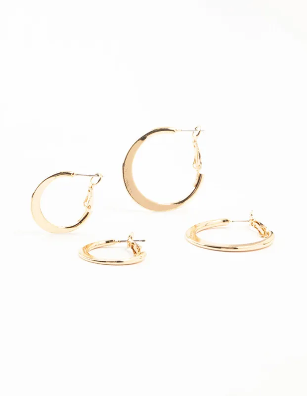 Gold Small & Large Thin Hoop Earrings 2-Pack sold by lovisa
