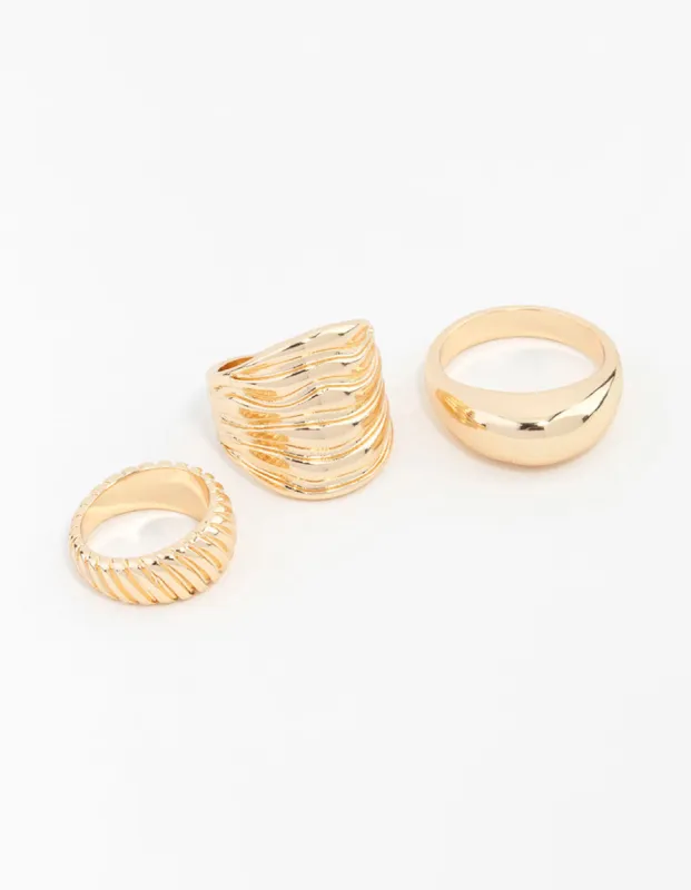 Gold Ribbed Rings 3-Pack sold by lovisa