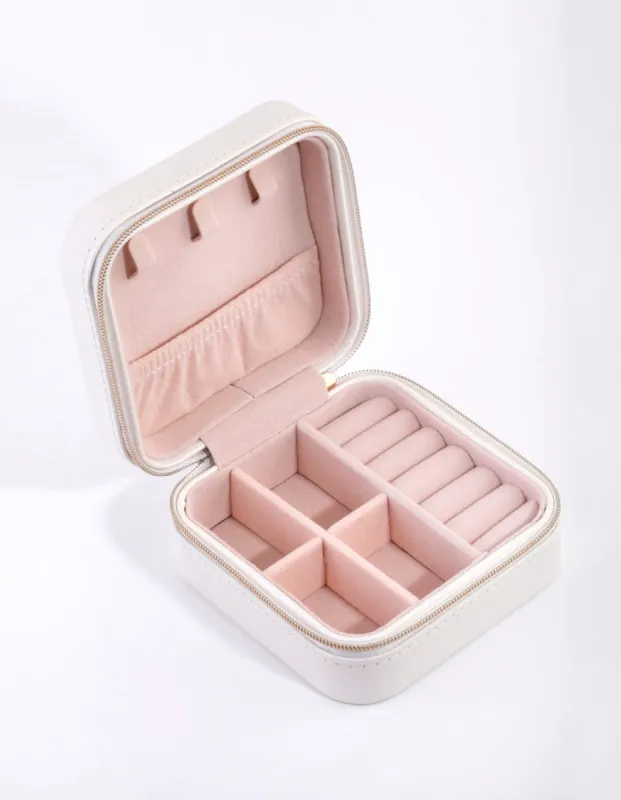 White Faux Leather Square Jewellery Box sold by lovisa