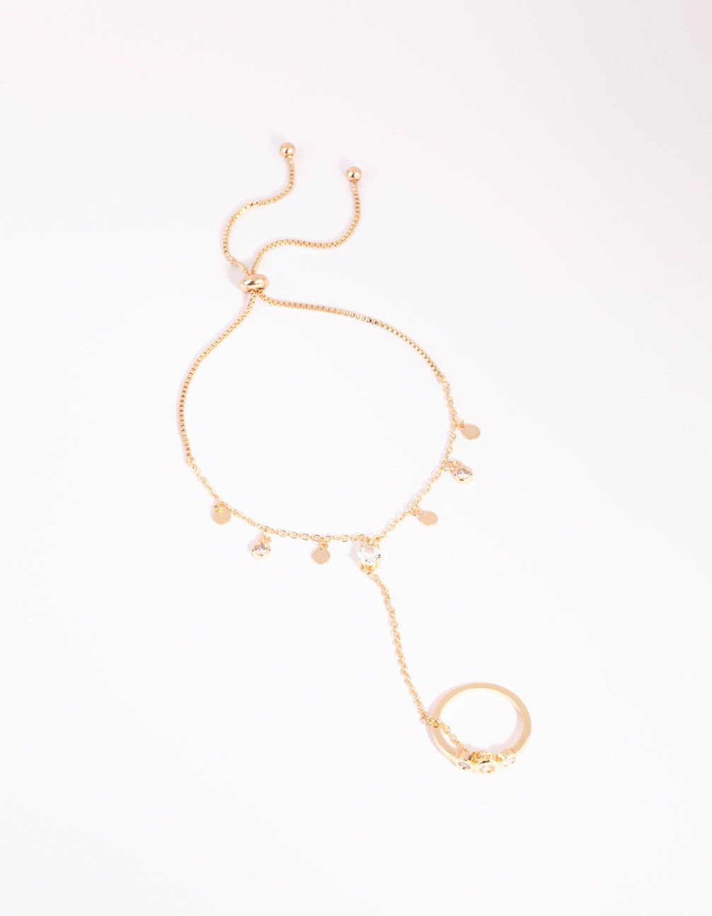 Gold Diamante & Disc Drop Hand Chain sold by lovisa