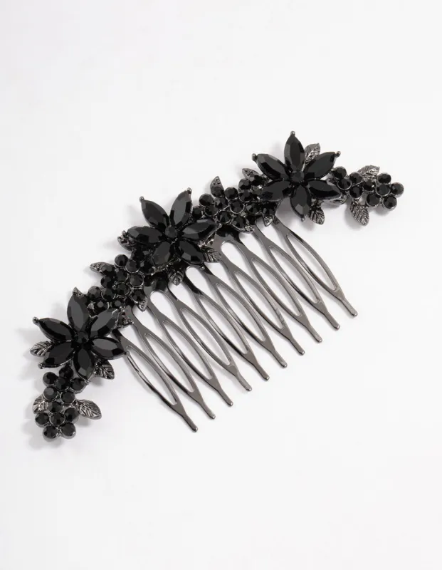 Black Coated Simple Diamante Flower Hair Comb made by lovisa