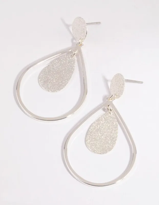 Silver Glitter Teardrop Earrings sold by lovisa