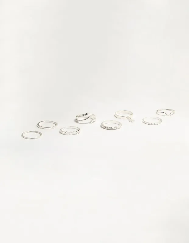 Silver Swirl Mixed Stacking Rings 8-Pack sold by lovisa