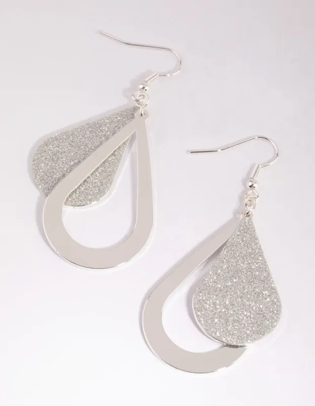 Silver Glitter Teardrop Earrings sold by lovisa