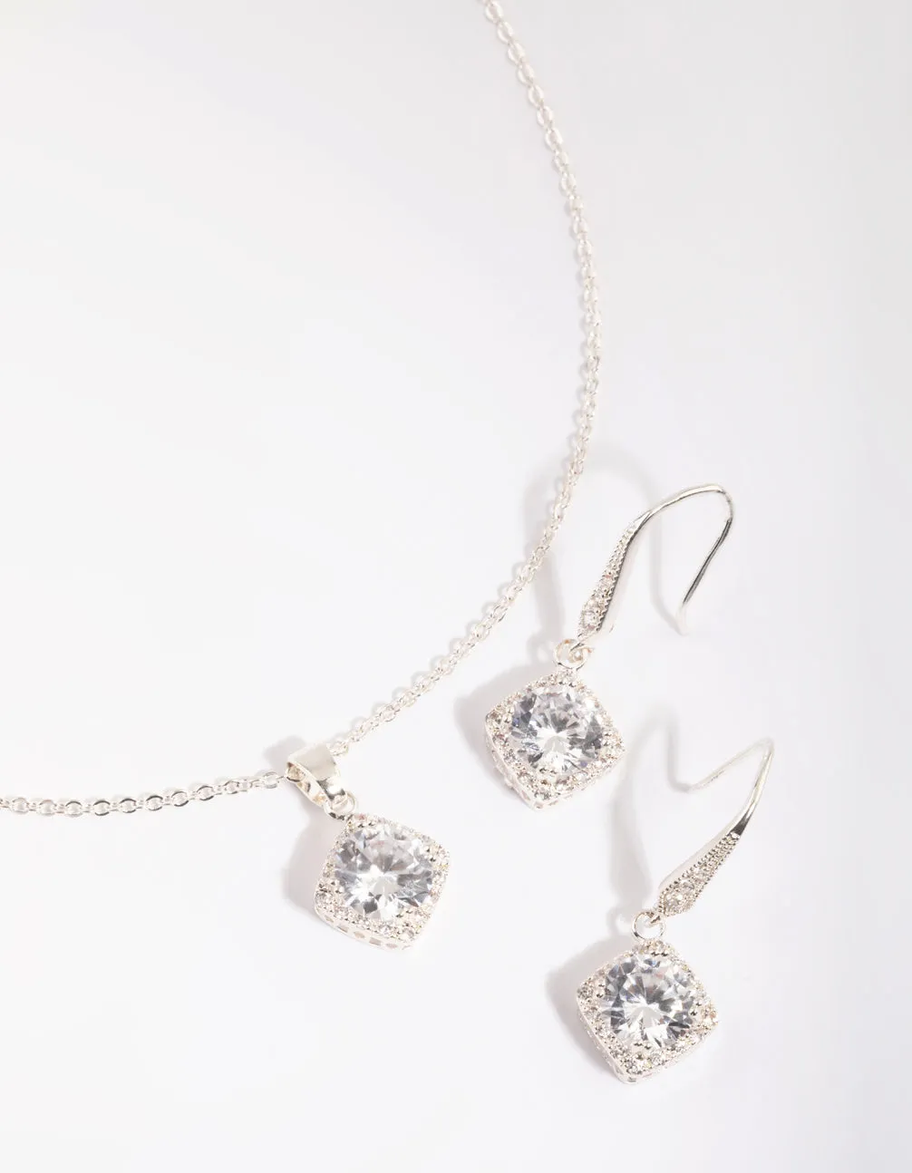 Silver Square Cut Cubic Zirconia Necklace & Earrings Set sold by lovisa