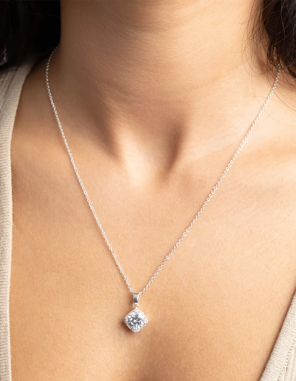 Silver Square Cut Cubic Zirconia Necklace & Earrings Set sold by lovisa product image thumbnail 2