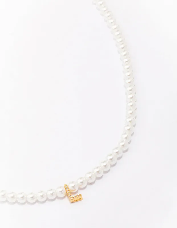 Gold Plated Pearl Letter L Pendant Necklace sold by lovisa