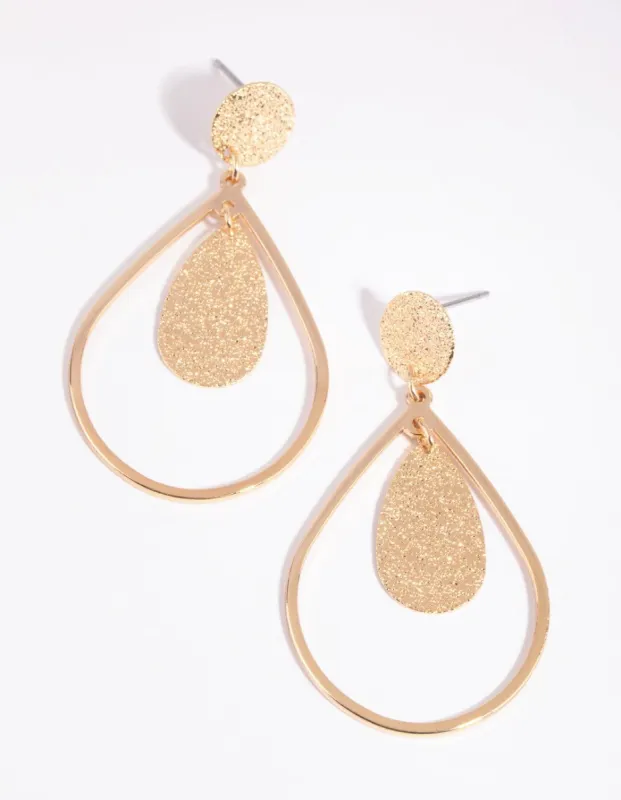 Gold Glitter Teardrop Earrings sold by lovisa